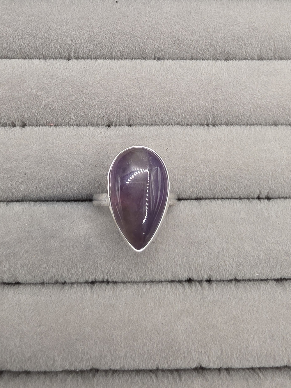 Silver Plated Teardrop Amethyst Ring Size 7 1/2 - Purple
